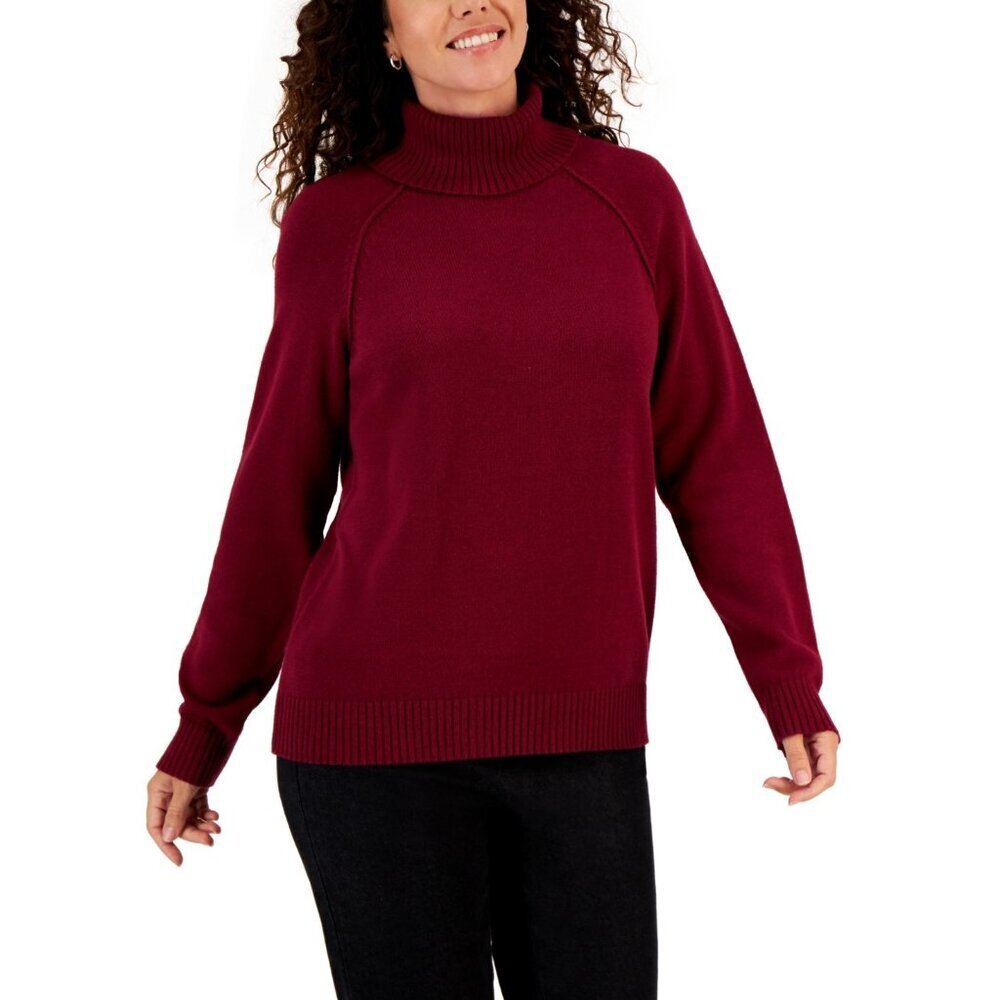 Karen Scott Womens Size Large Cotton Turtleneck Pullover Sweater in Malbec SW3